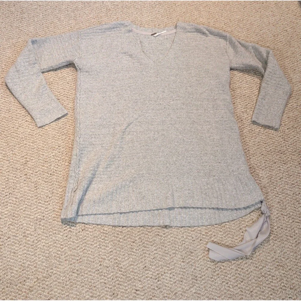Free People Heart It Lace Up Sweater Womens Small Gray Oversized V Neck